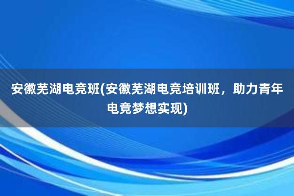 安徽芜湖电竞班(安徽芜湖电竞培训班，助力青年电竞梦想实现)