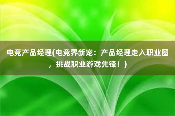 电竞产品经理(电竞界新宠：产品经理走入职业圈，挑战职业游戏先锋！)