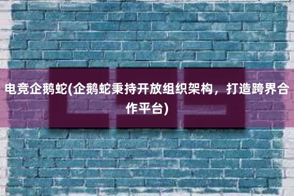 电竞企鹅蛇(企鹅蛇秉持开放组织架构，打造跨界合作平台)